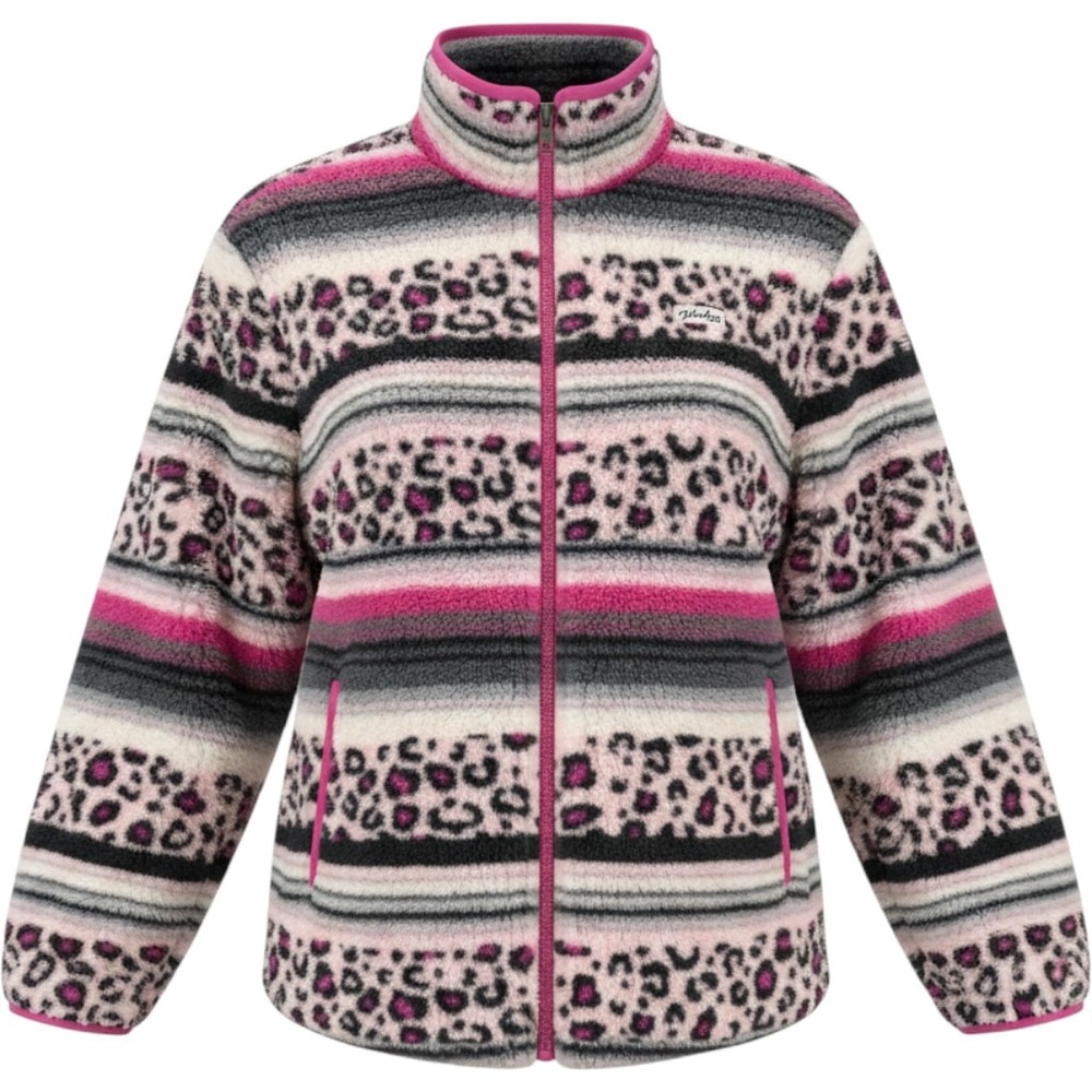 Hurley Girl's Sherpa Quarter Zip Fleece Pullover Leopard Stripe Pink XL 14/16 #2